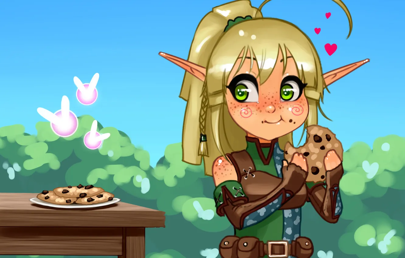 Photo wallpaper eyes, look, girl, fireflies, elf, cookies, art, ears