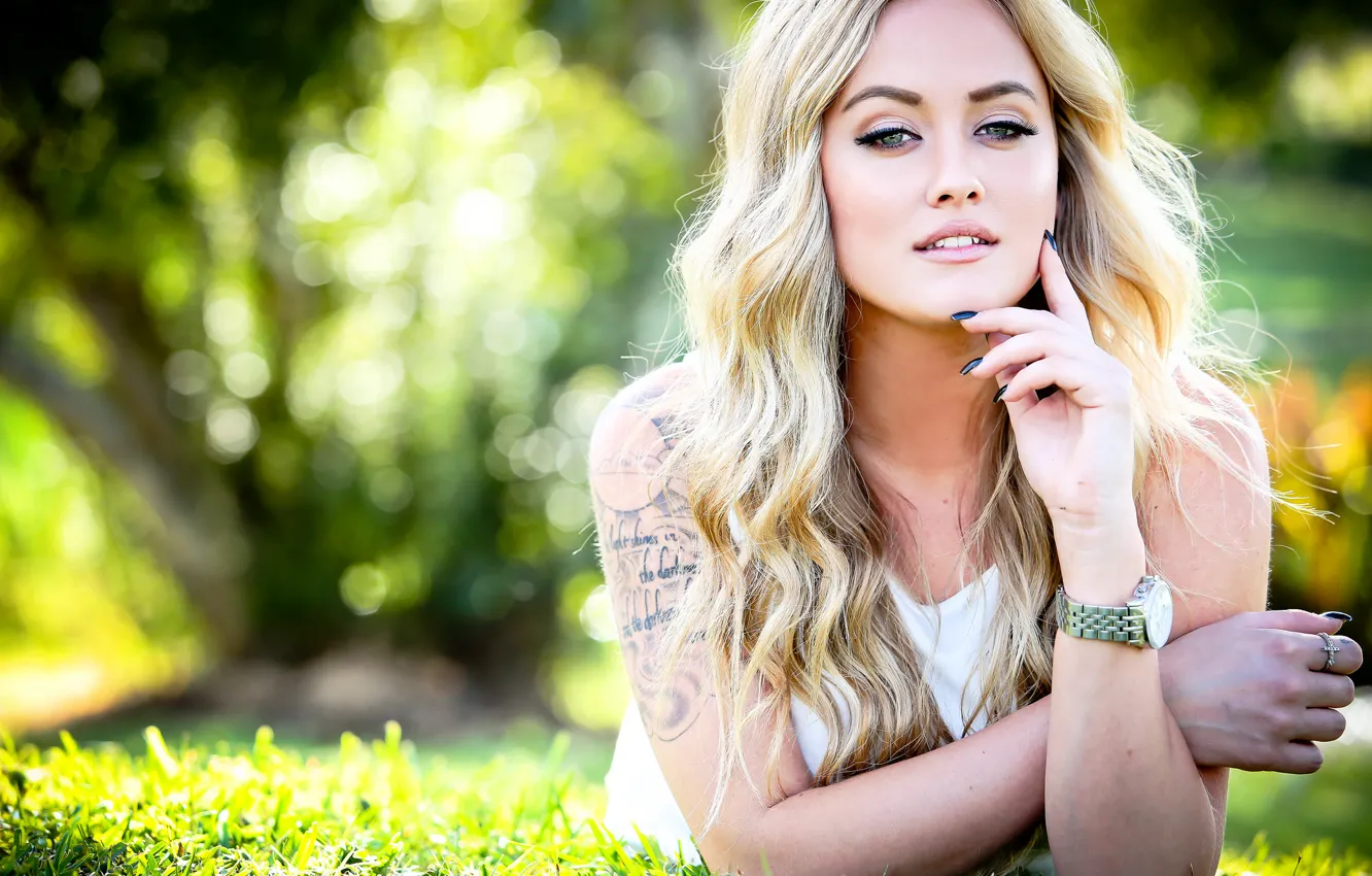 Photo wallpaper girl, tattoo, blonde, tattoo