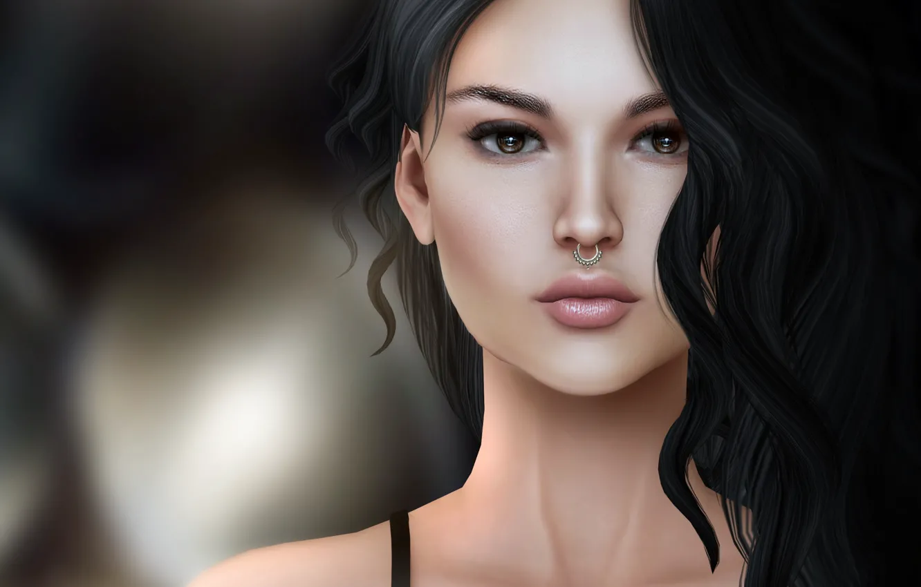 Photo wallpaper girl, face, hair, portrait, brunette