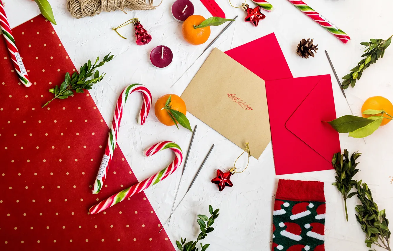Photo wallpaper sheet, sock, sparklers, candle, Mandarin, caramel, rojdestvo, Christmas decoration