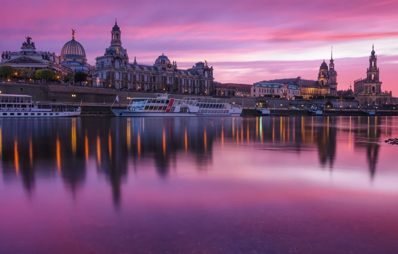 Photo wallpaper city, lights, tower, cathedral, river, sky, bridge, Germany