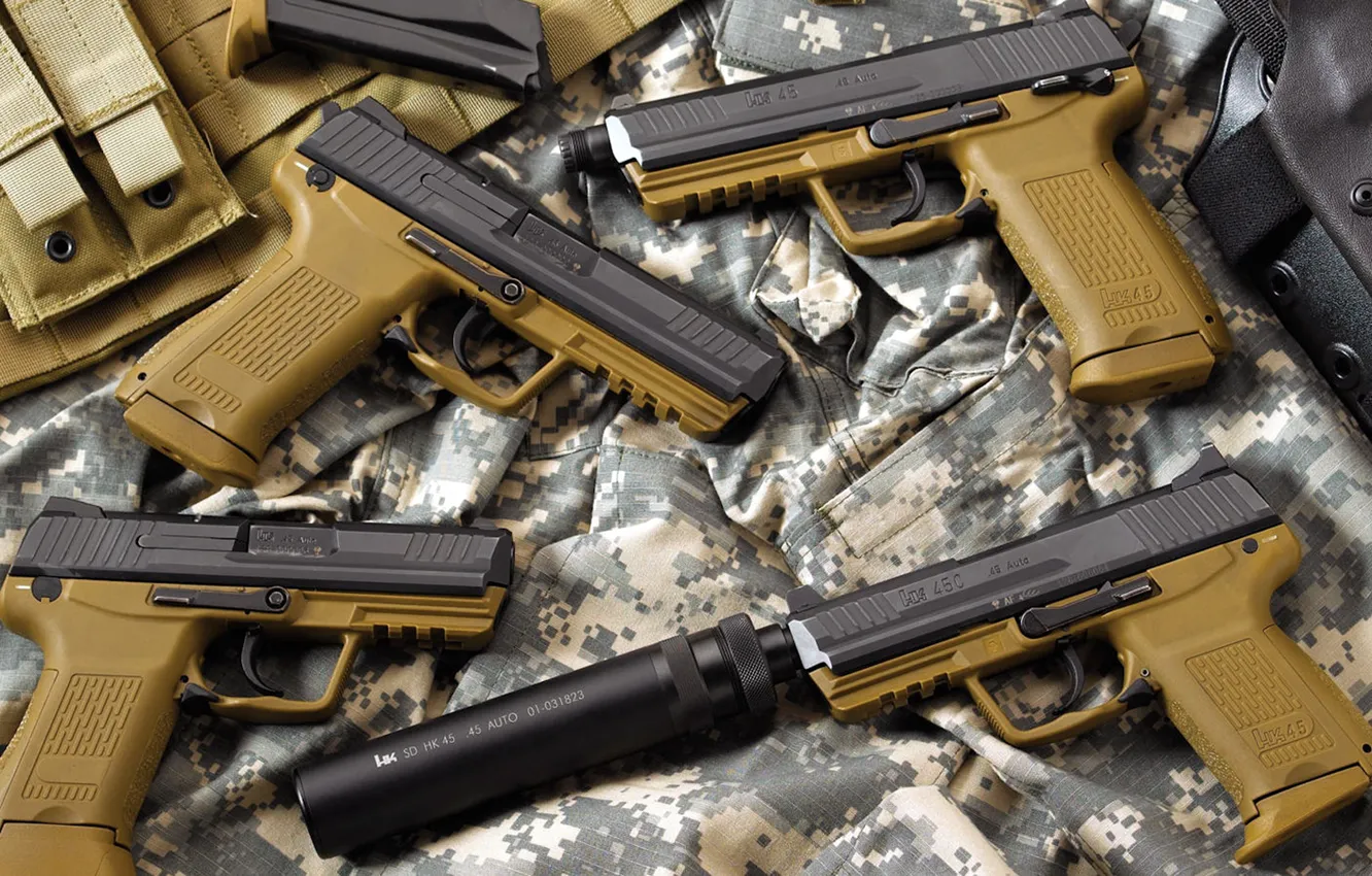 Photo wallpaper Germany, muffler, Heckler &amp; Koch, automatic pistol, .45 ACP, HK45