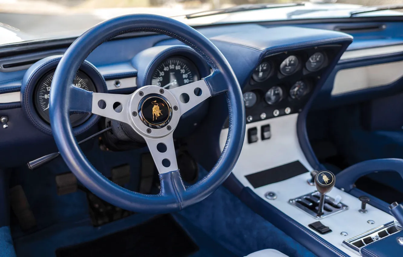 Photo wallpaper Auto, Blue, Lamborghini, Machine, Panel, Salon, Speedometer, 1971