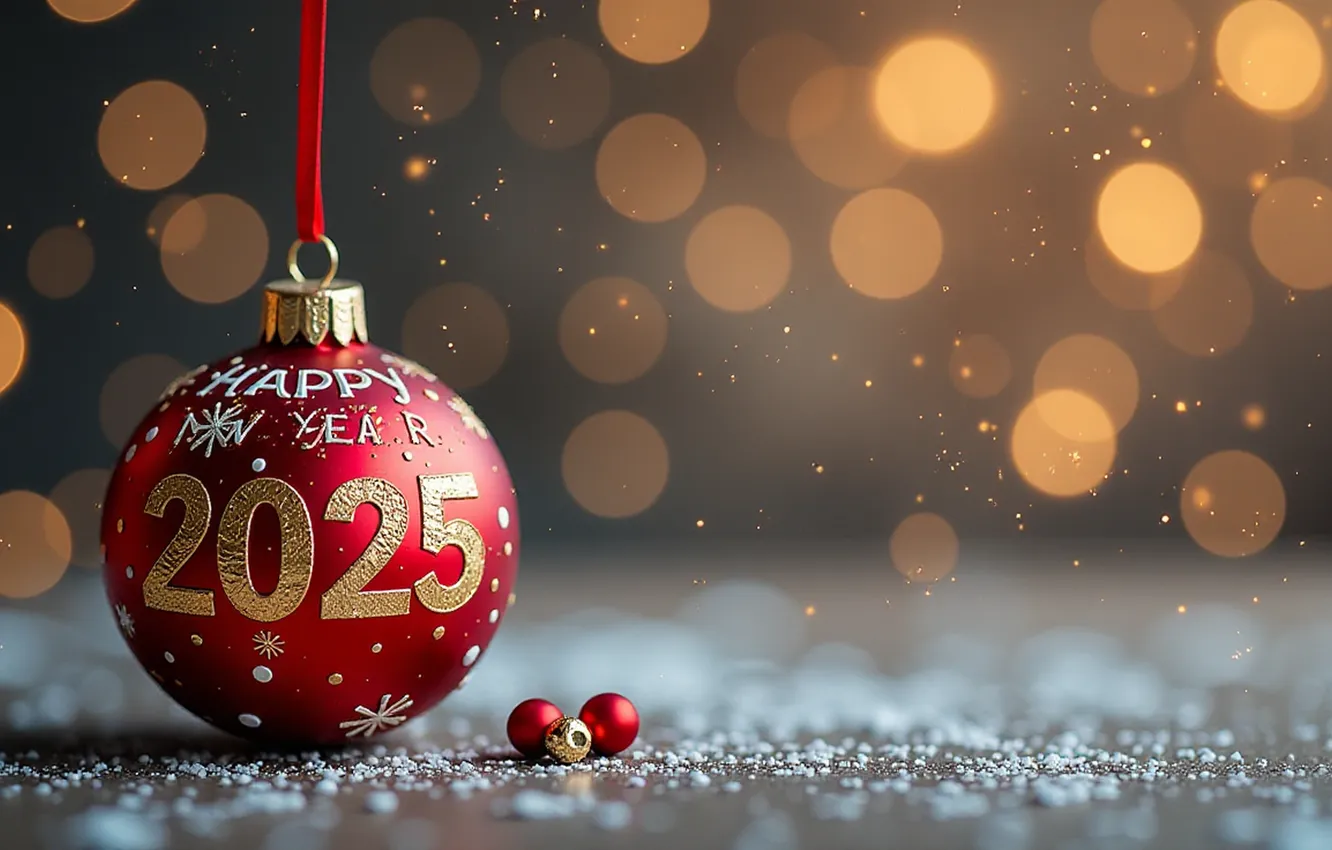 Photo wallpaper snow, ball, New Year, figures, new year, snow, bokeh, ball