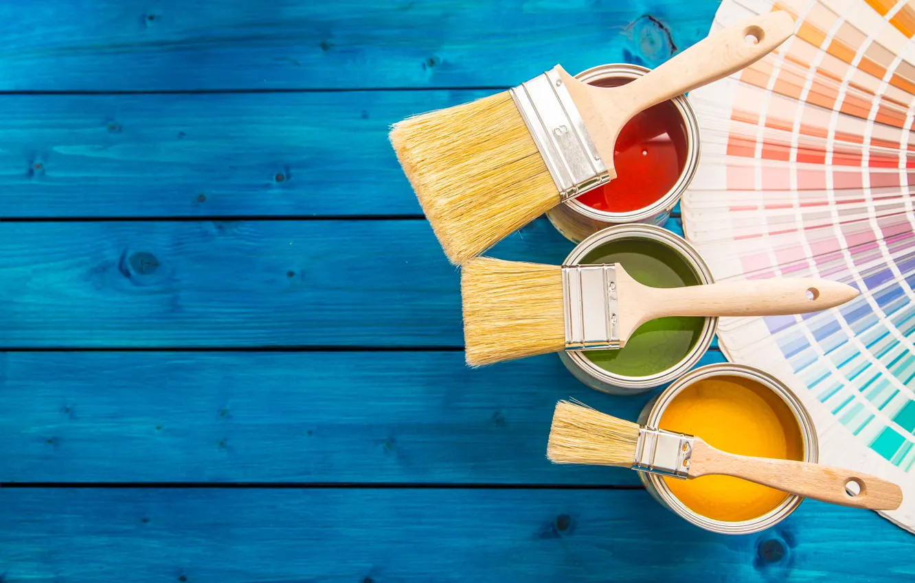 Photo wallpaper colors, wood, paint, paint buckets