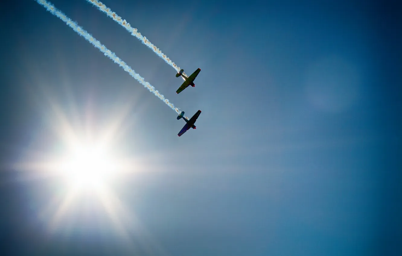 Photo wallpaper the sky, the sun, the plane