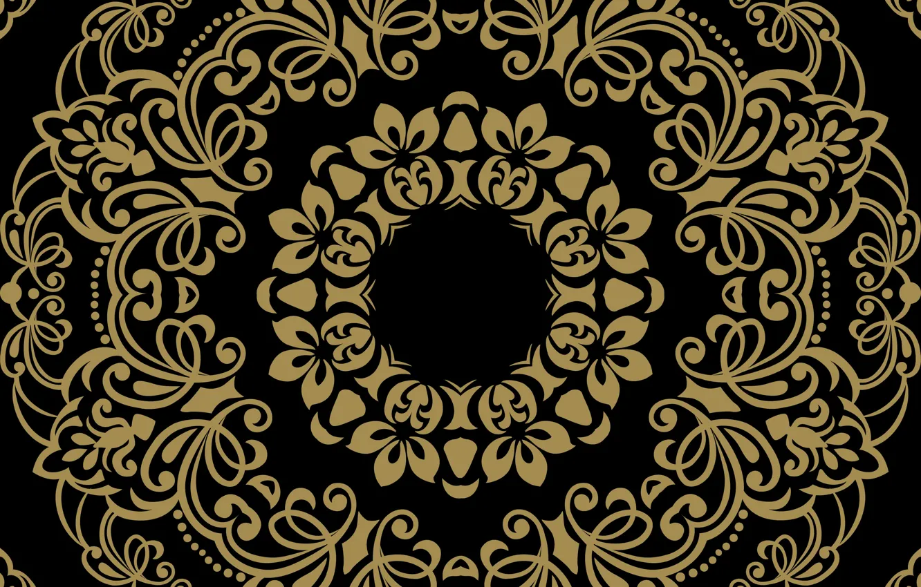 Photo wallpaper background, black, gold, ornament, pattern, ornament, seamless