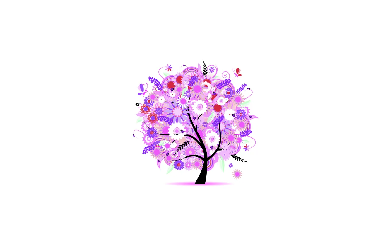 Photo wallpaper leaves, trees, flowers, butterfly, spring