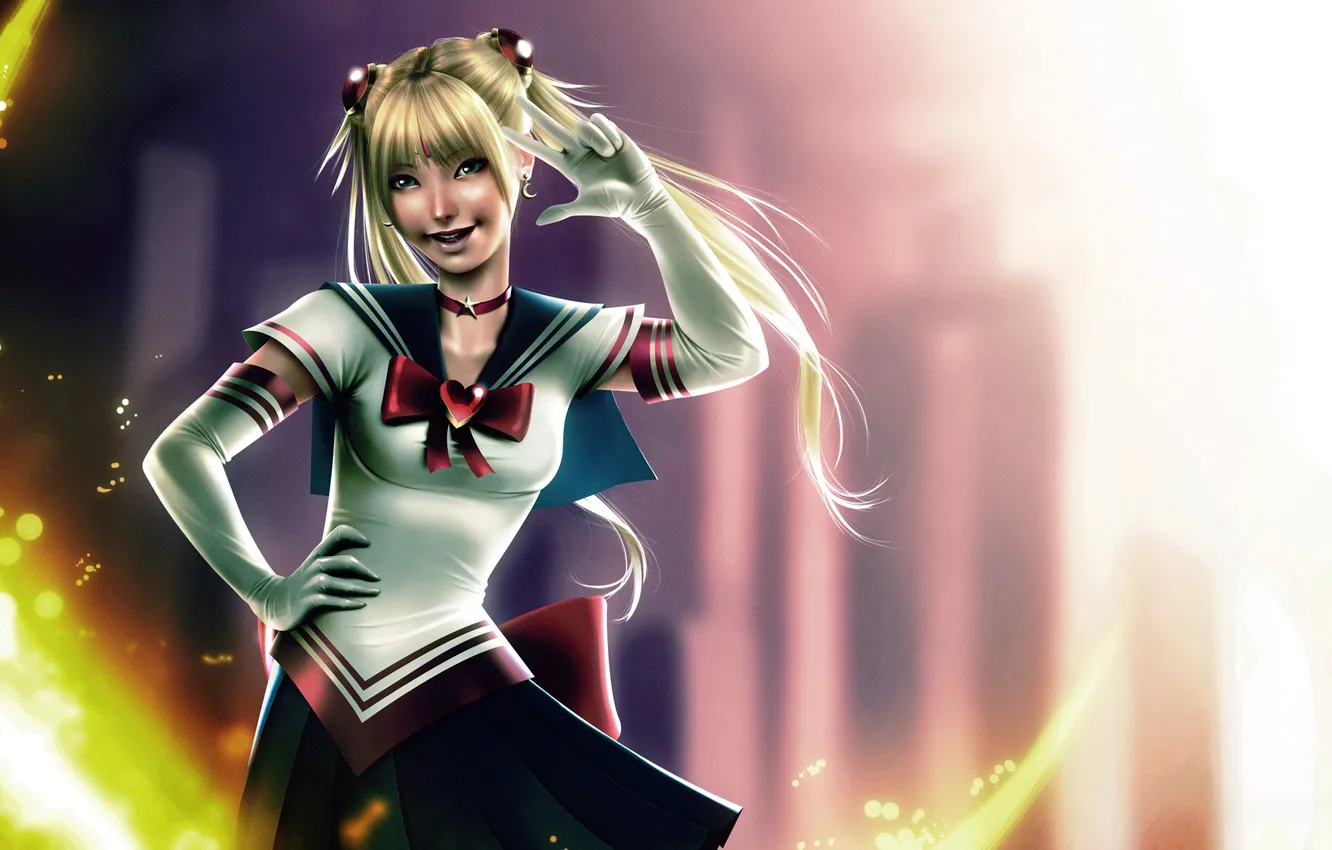 Photo wallpaper girl, art, hearts, ponytail, Bishoujo Senshi Sailor Moon, sailor, sailor moon, energy