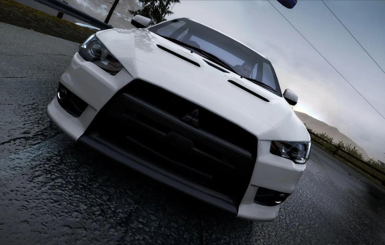 Photo wallpaper road, lights, need for speed hot pursuit, Mitsubishi Lancer Evolution X