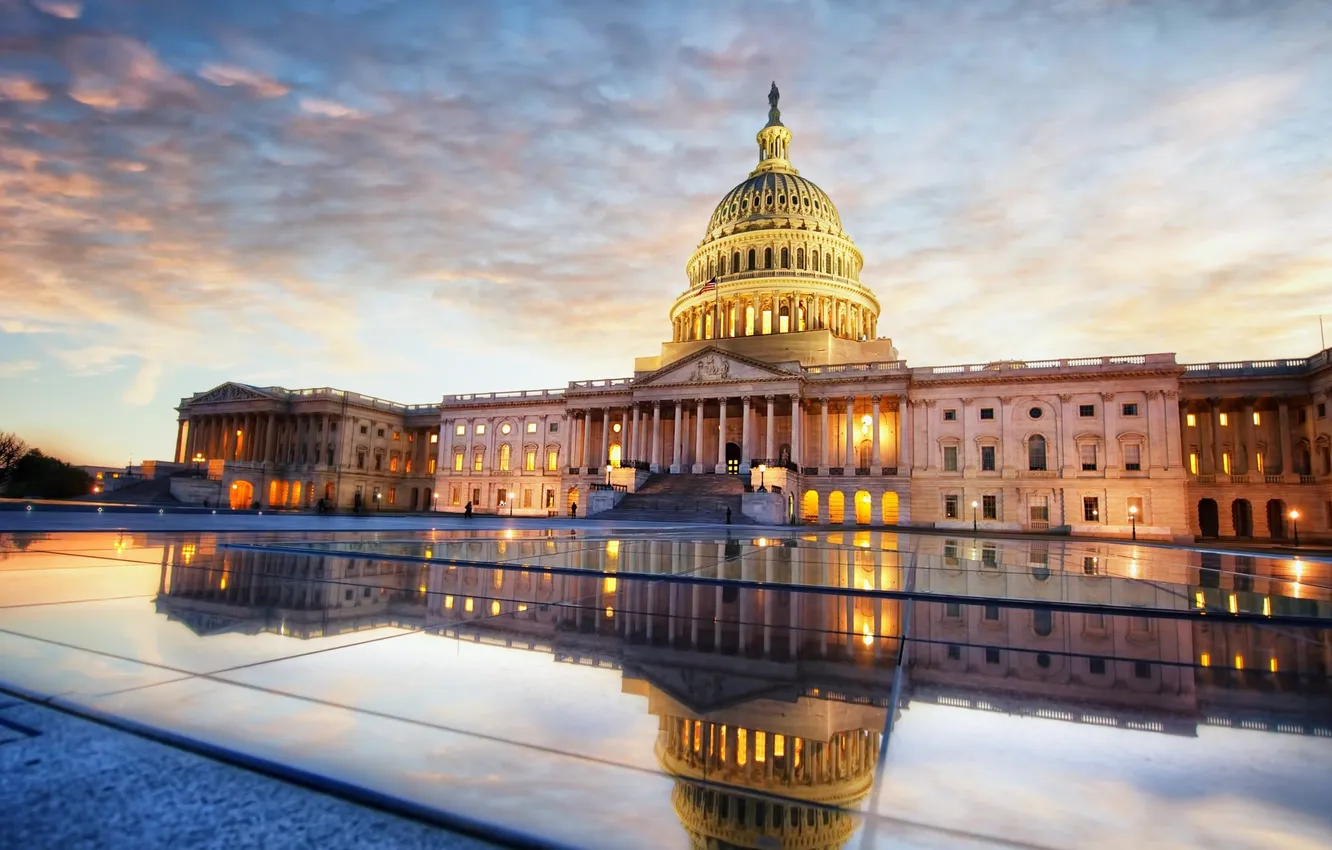 Photo wallpaper reflection, building, Washington, USA, America