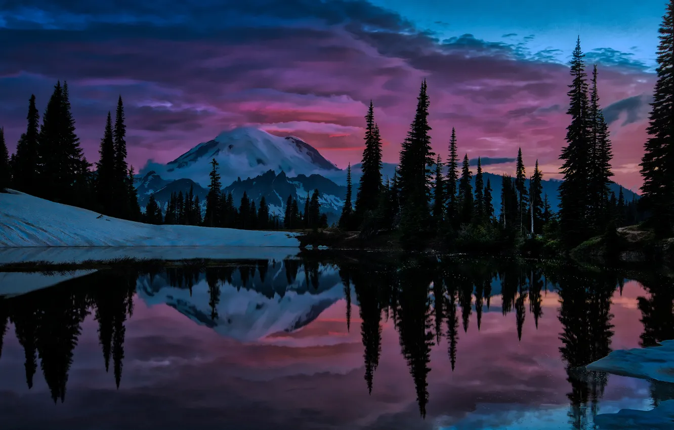 Photo wallpaper trees, landscape, sunset, mountains, nature, lake, USA, reserve