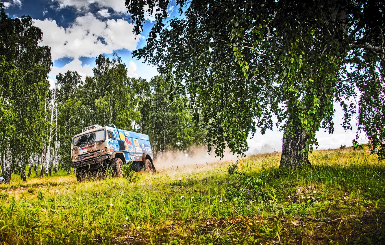 Photo wallpaper The sky, Nature, Trees, Sport, Speed, Truck, Race, Master