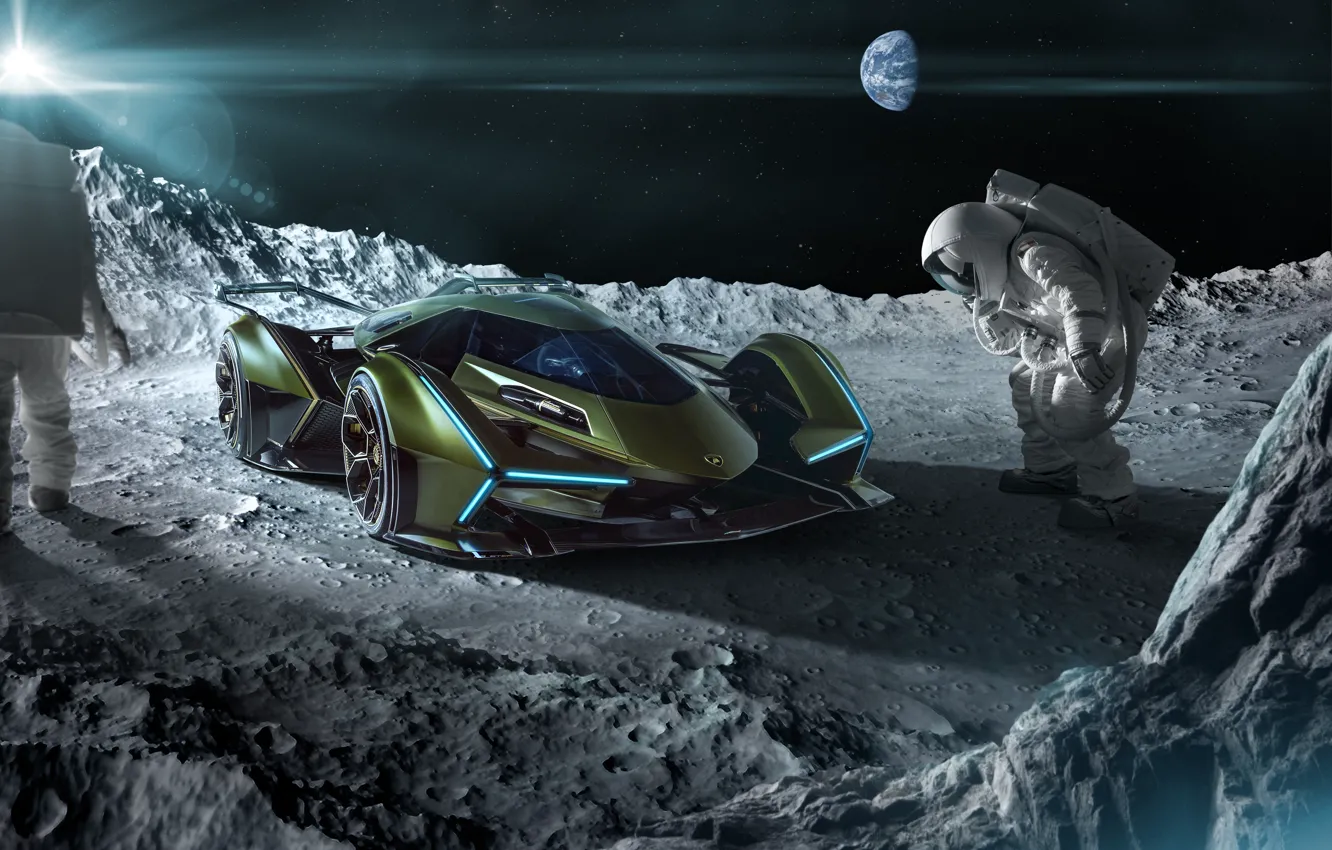 Photo wallpaper Lamborghini, The moon, Earth, The astronauts, The concept car, Concept car, Astronauts, The perfect virtual …