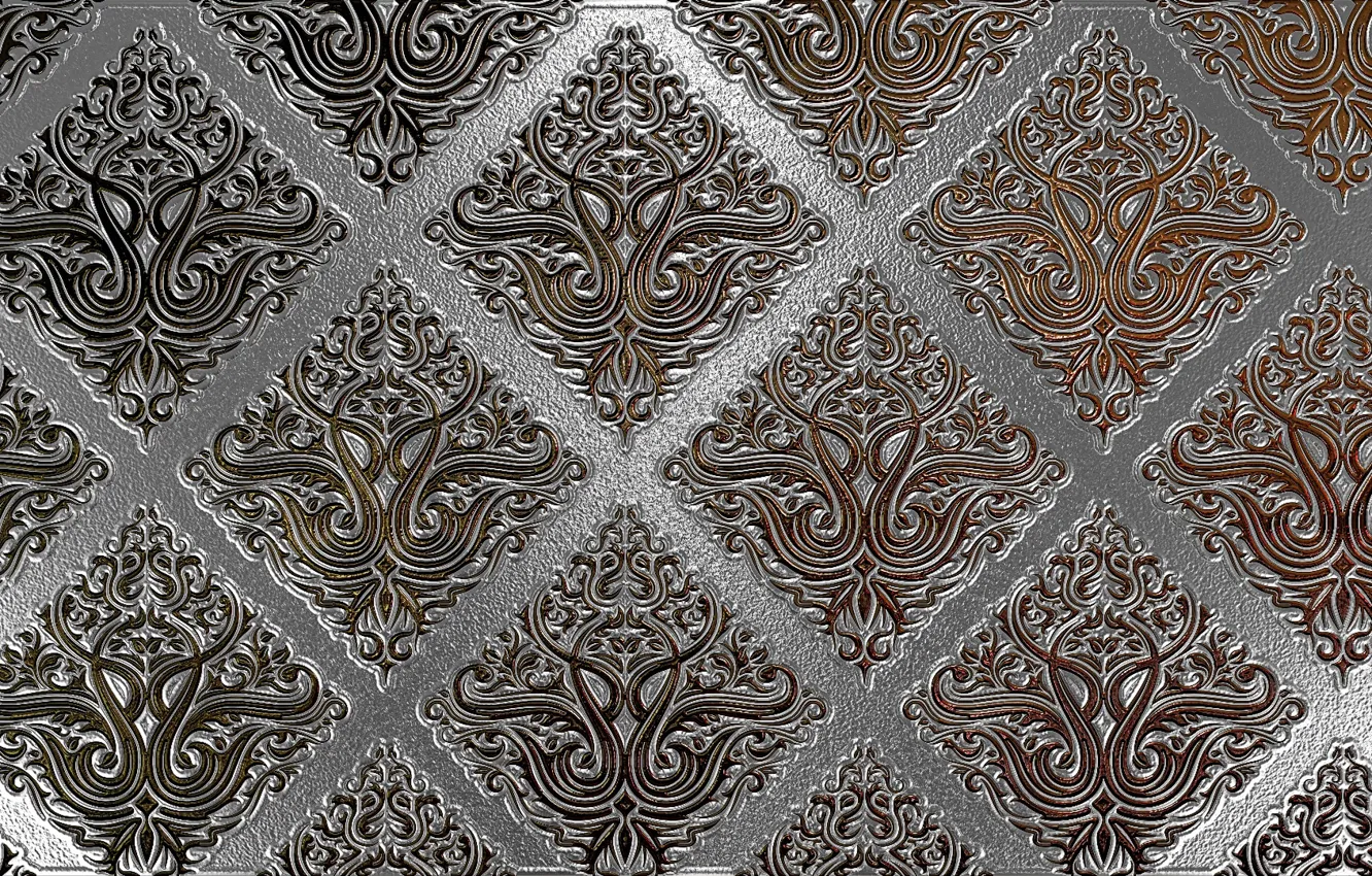 Photo wallpaper metal, pattern, silver, Shine, texture, cell, squares, ornament