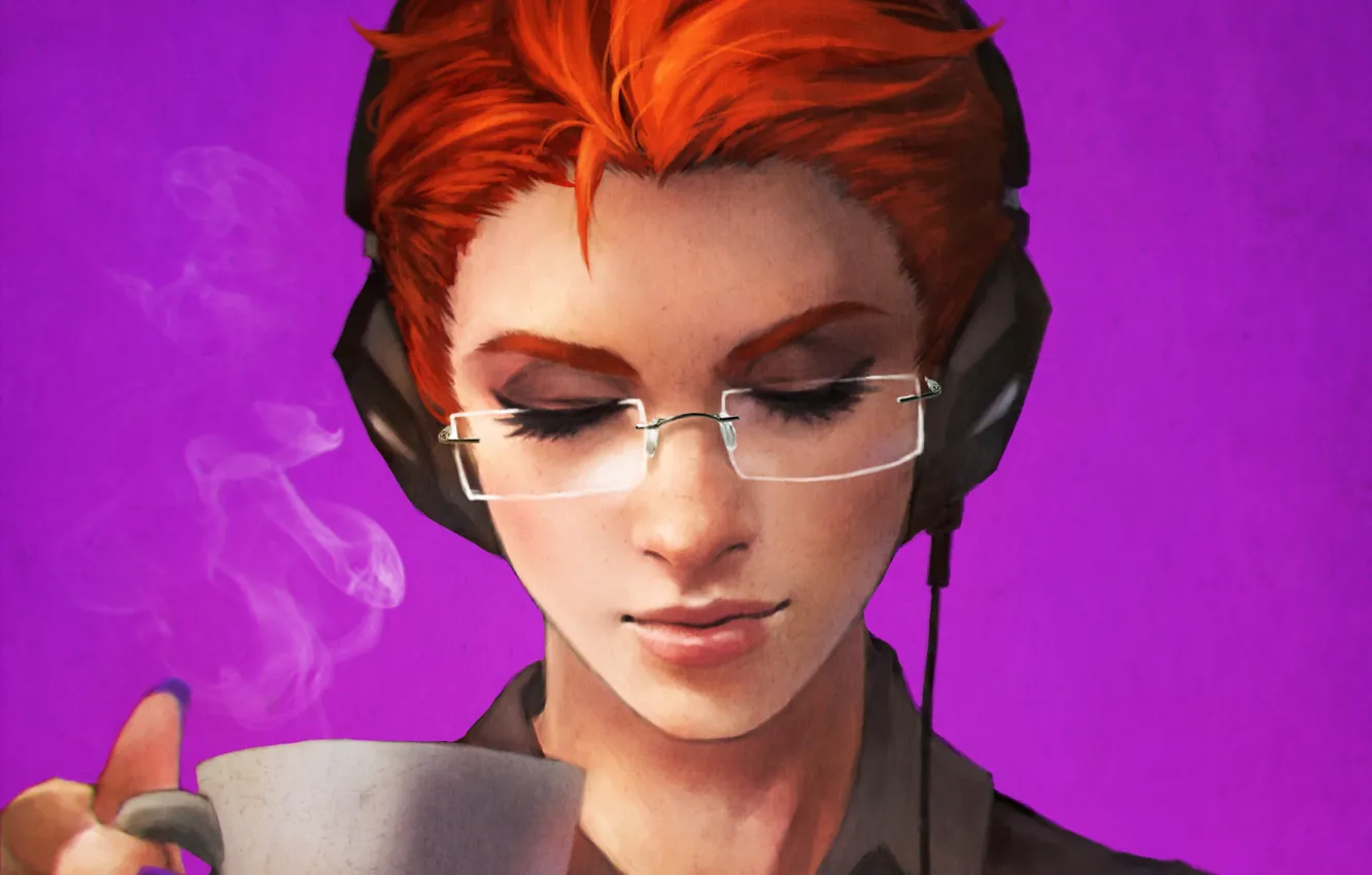 Photo wallpaper girl, headphones, glasses, art, overwatch, Moira O Deorain, moira