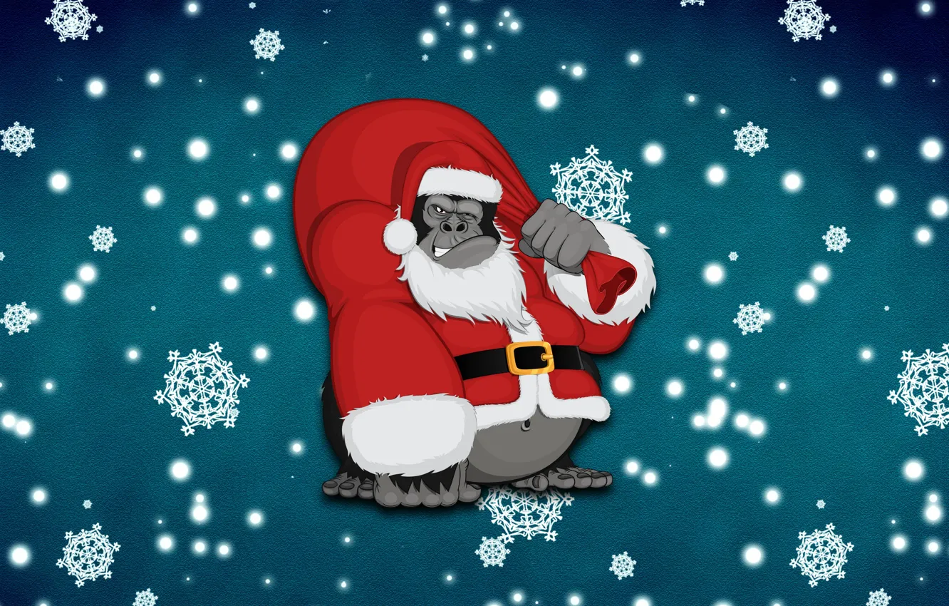 Photo wallpaper winter, snow, background, mood, holiday, new year, minimalism, monkey