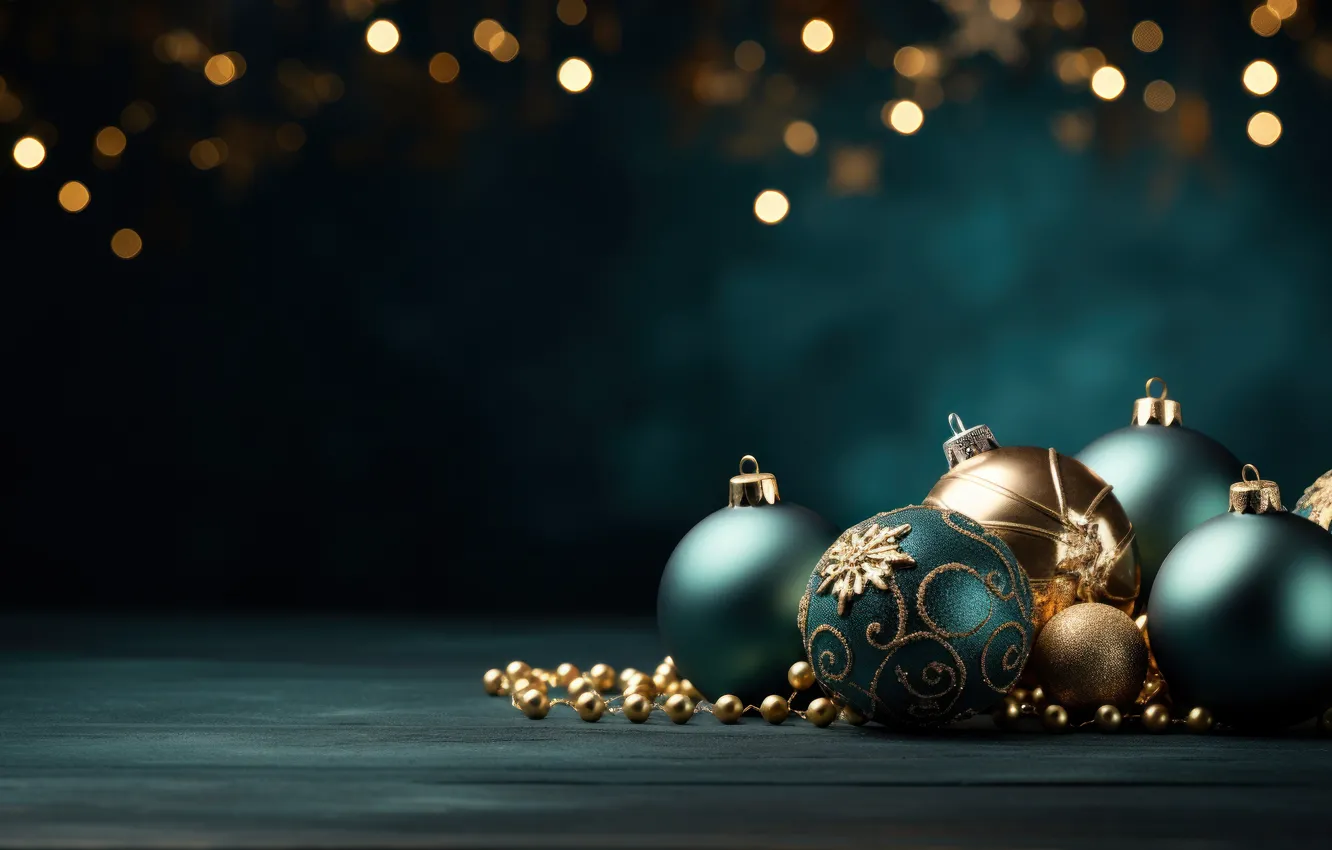 Photo wallpaper balls, blue, the dark background, balls, new year, Christmas, the scenery, gold