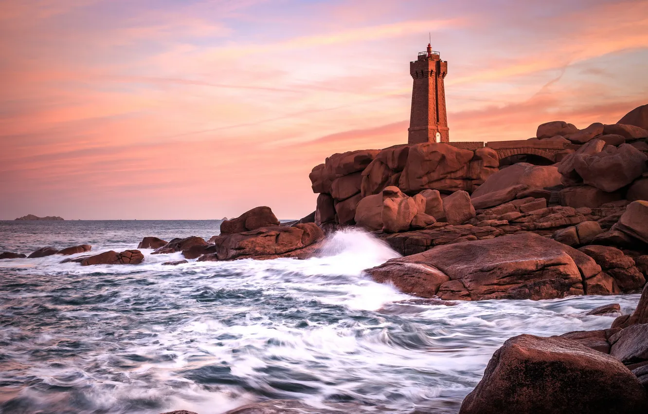 Photo wallpaper sunrise, Bretagne, cote de granite rose