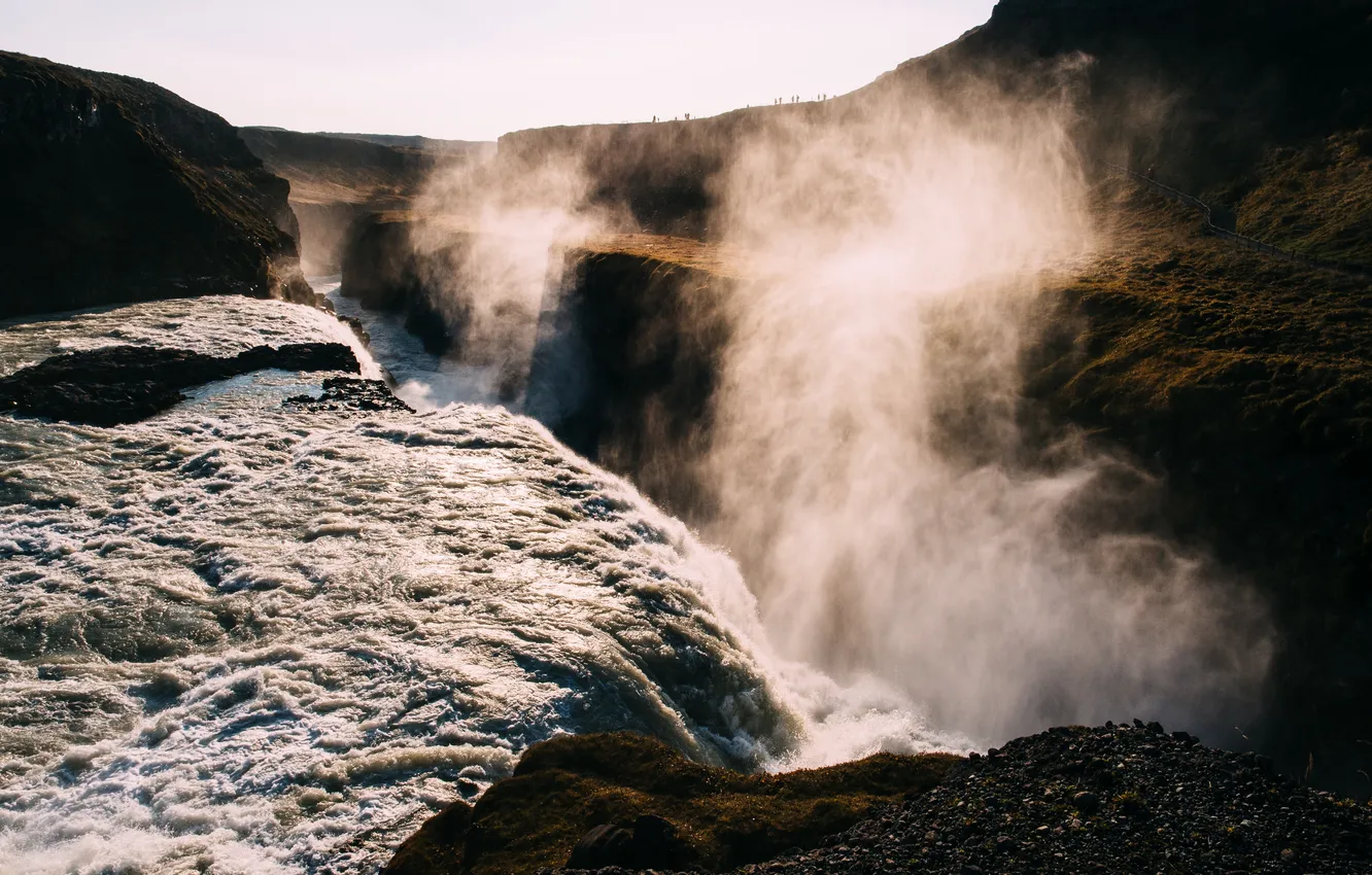 Photo wallpaper mountains, element, waterfall, pair, canyon