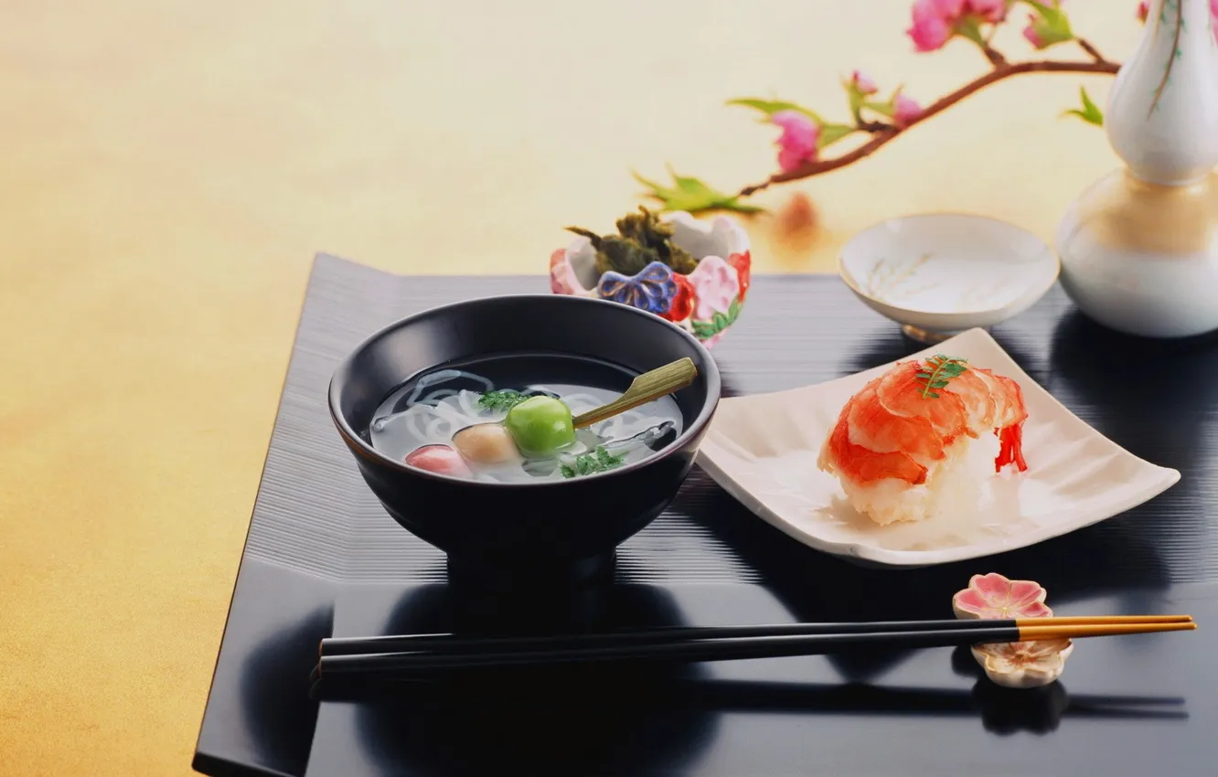 Photo wallpaper food, fish, sticks, sushi, shrimp