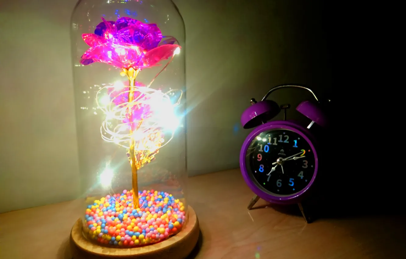 Photo wallpaper light, lamp, clock, table clock
