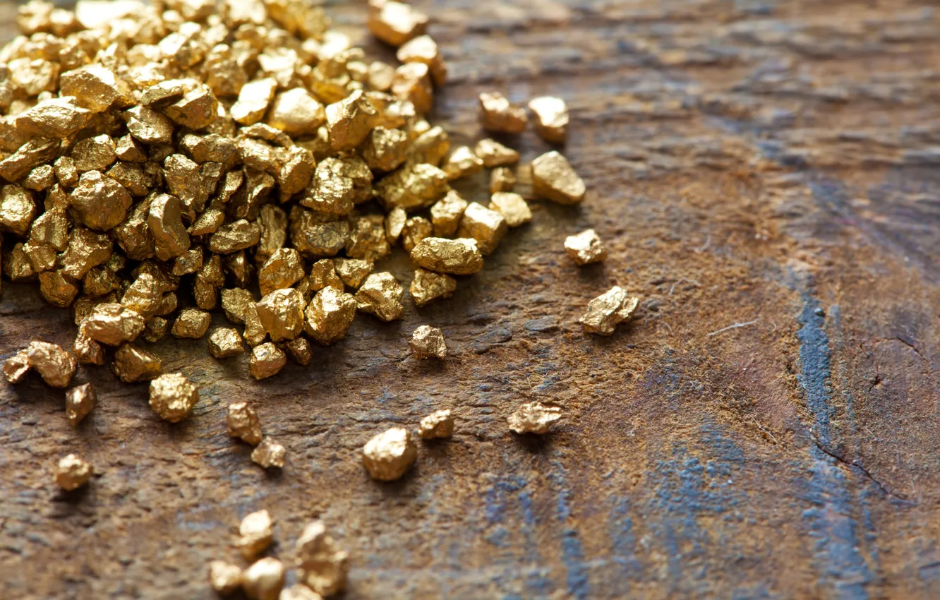 Photo wallpaper metal, gold, wood, gold nuggets