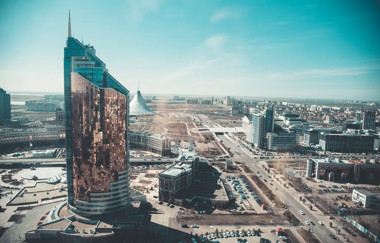 Photo wallpaper the city, street, building, height, Kazakhstan, Astana