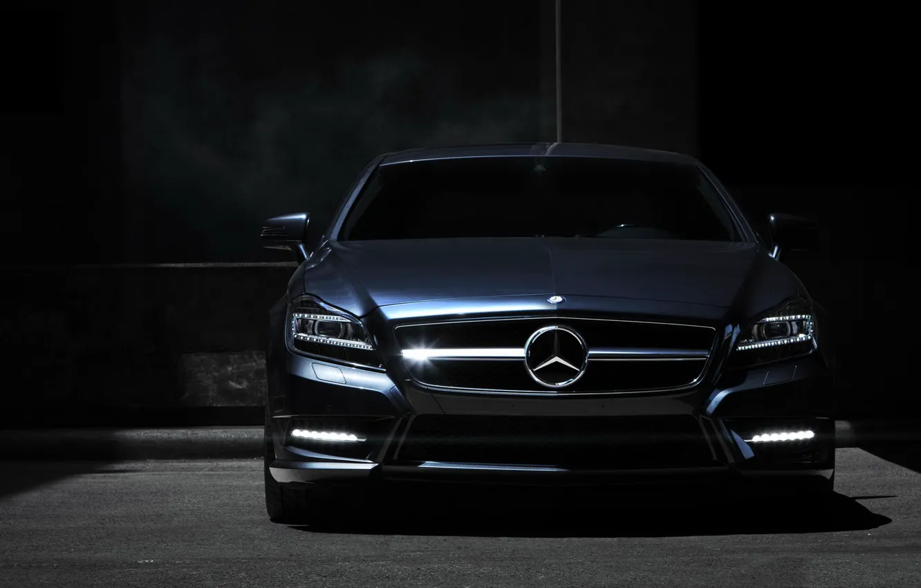 Photo wallpaper night, Mercedes, the front, Mercedes Benz CLS