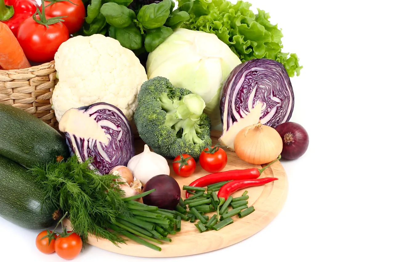 Photo wallpaper photo, Vegetables, Tomatoes, Food, Onion, Cabbage