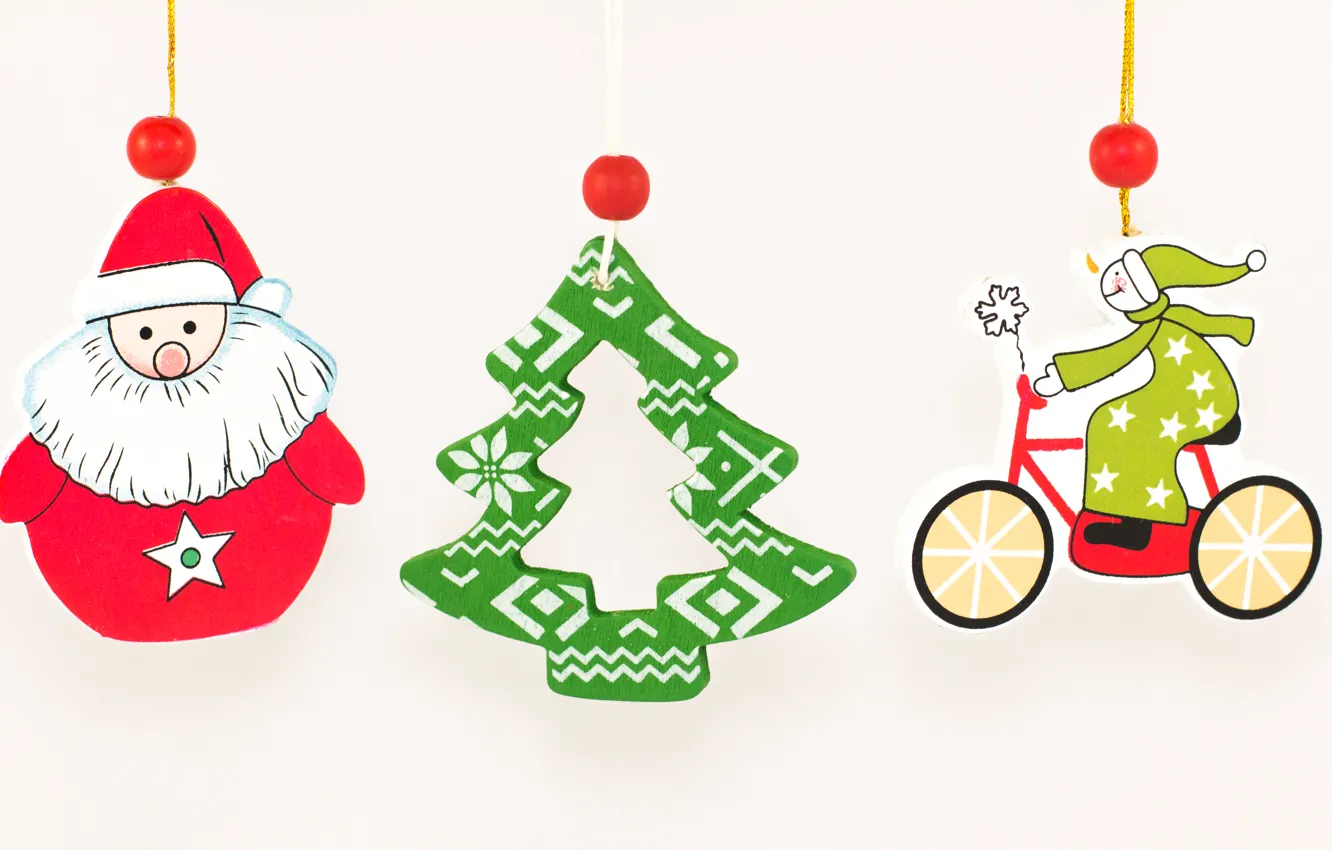 Photo wallpaper tree, new year, snowman, Santa Claus, suspension