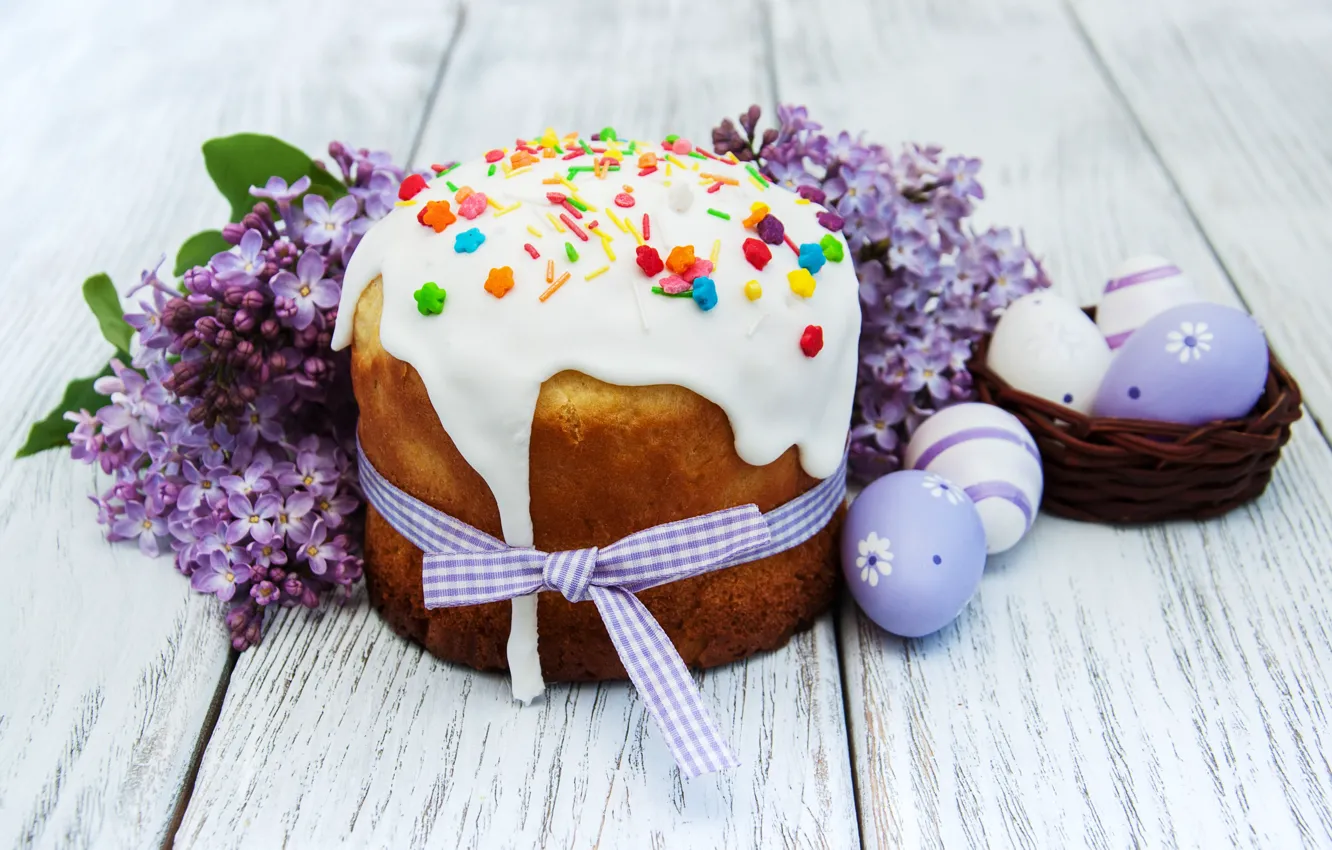 Photo wallpaper flowers, eggs, spring, colorful, Easter, happy, cake, cake