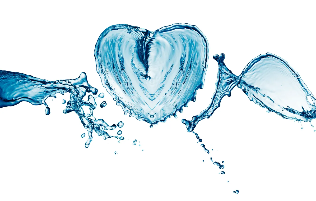 Photo wallpaper water, drops, squirt, heart, white background