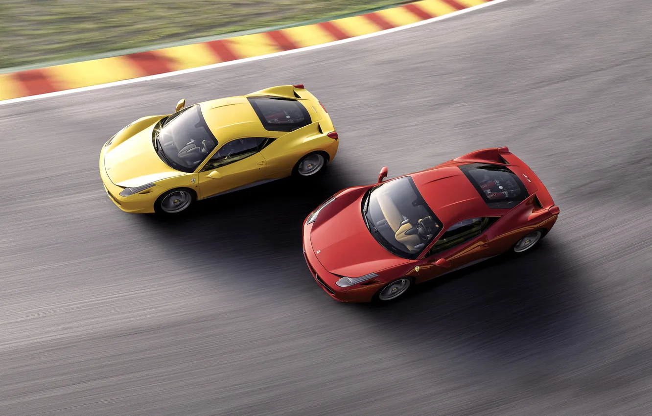 Photo wallpaper Red, Auto, Yellow, Machine, Asphalt, Ferrari, Track, 458