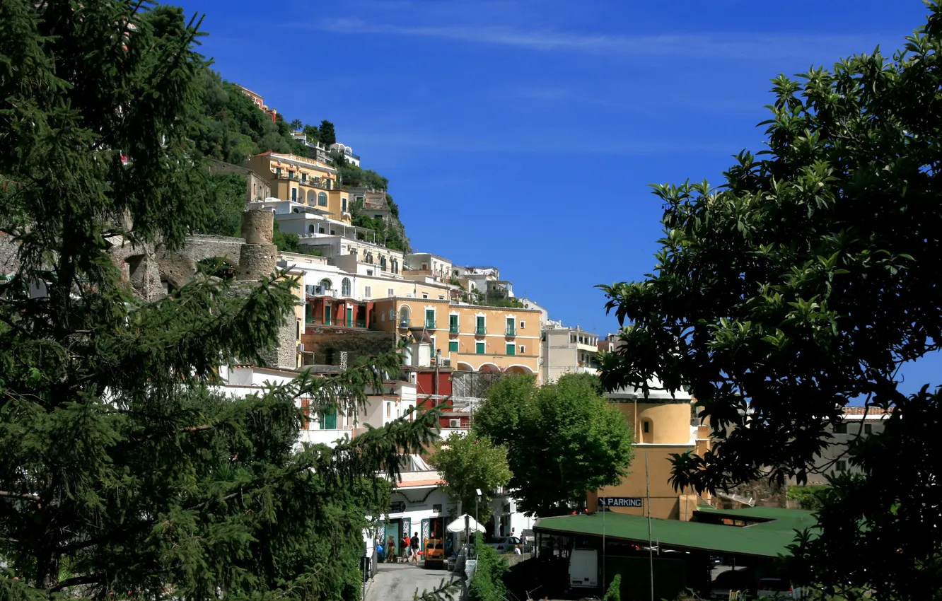 Photo wallpaper trees, branches, home, Italy, Positano