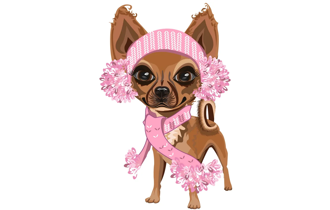 Photo wallpaper girl, white background, dog, pink scarf