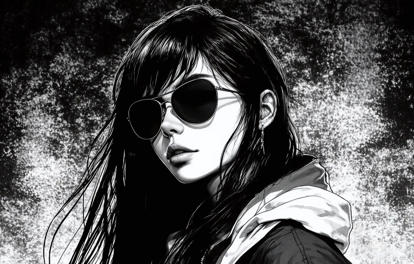Photo wallpaper girl, white, black, grunge