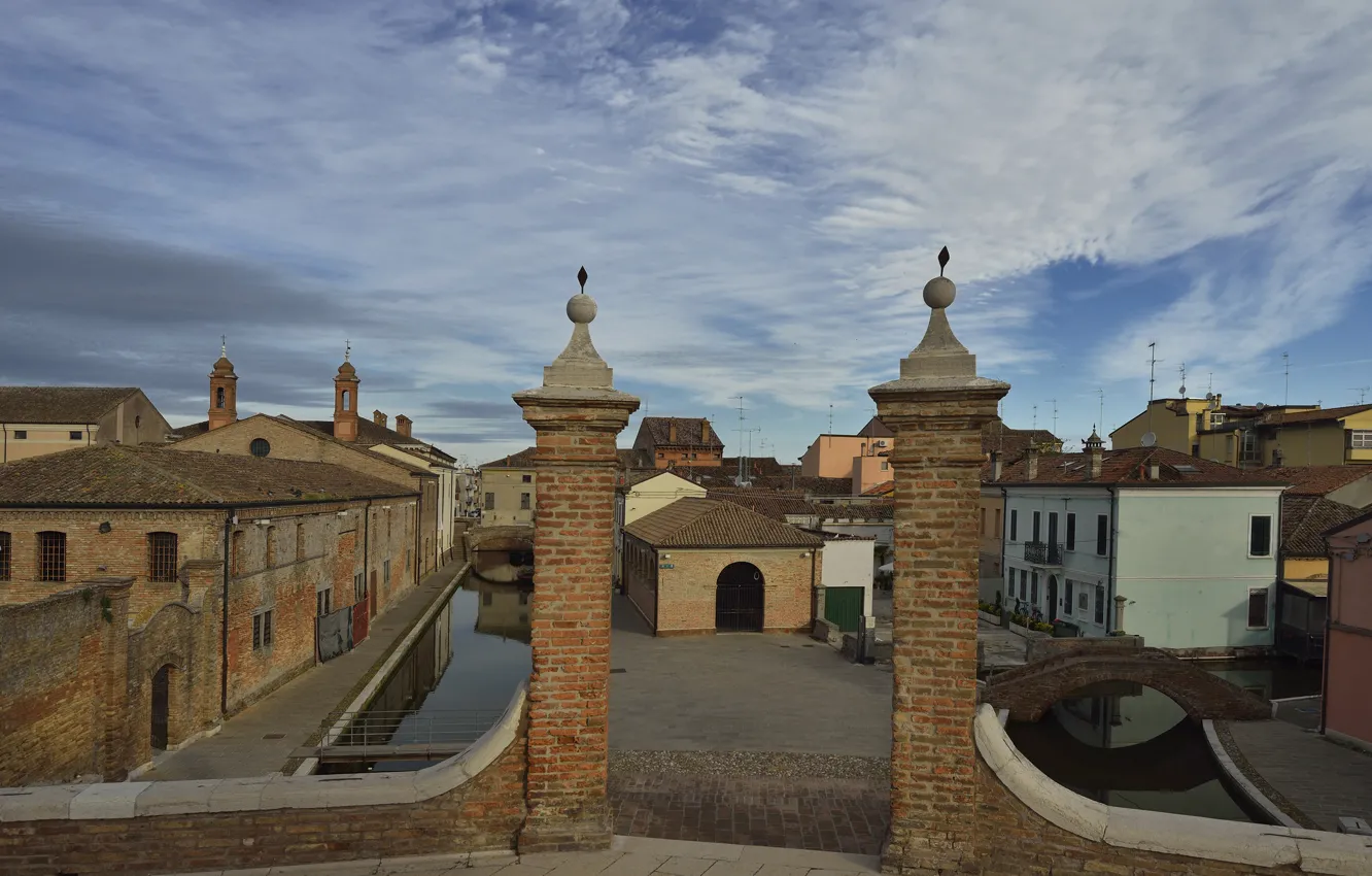 Photo wallpaper bridge, home, gate, Italy, channel, Emilia-Romagna, Comacchio, Comacchio