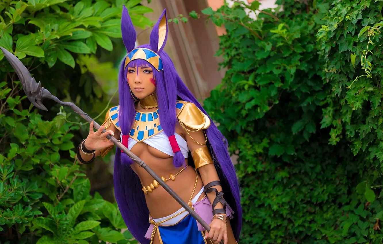 Photo wallpaper girl, plant, staff, cosplay, Nonsummerjack