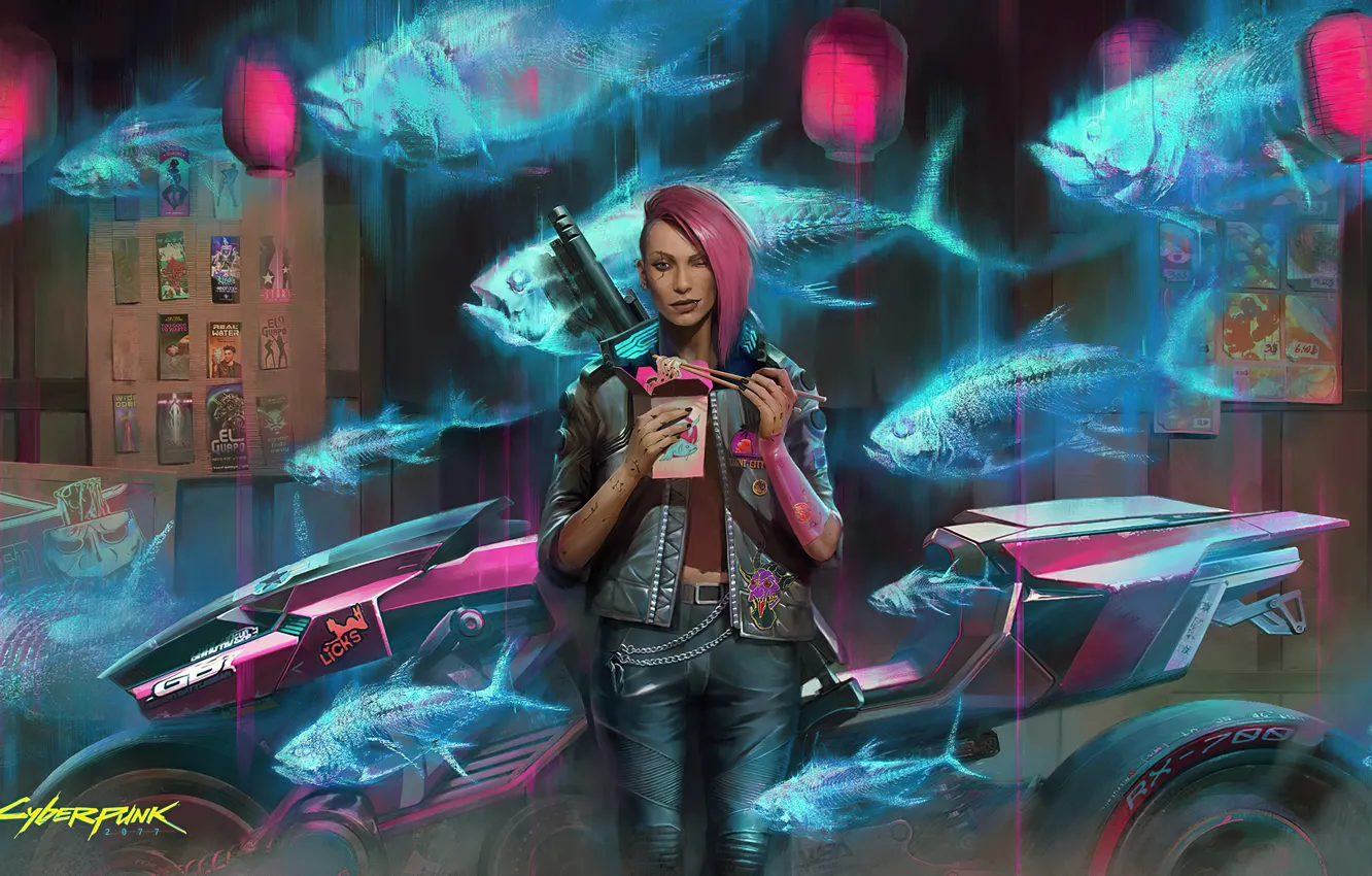 Photo wallpaper girl, rpg, video game, night city, CD Projekt RED, Cyberpunk 2077, Cyberpunk, redhair