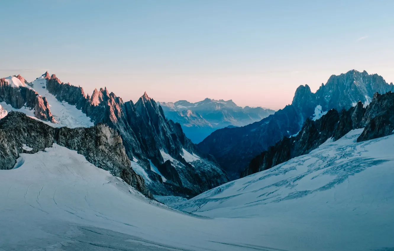 Photo wallpaper snow, mountains, rocks, tops, space, mountains, rocks, snow