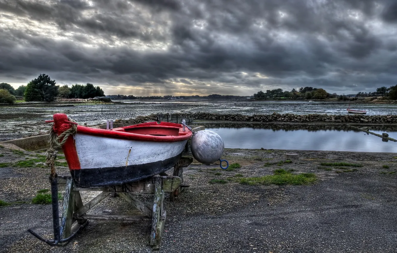 Photo wallpaper landscape, boat, France, Brittany, Ste.-Hélène