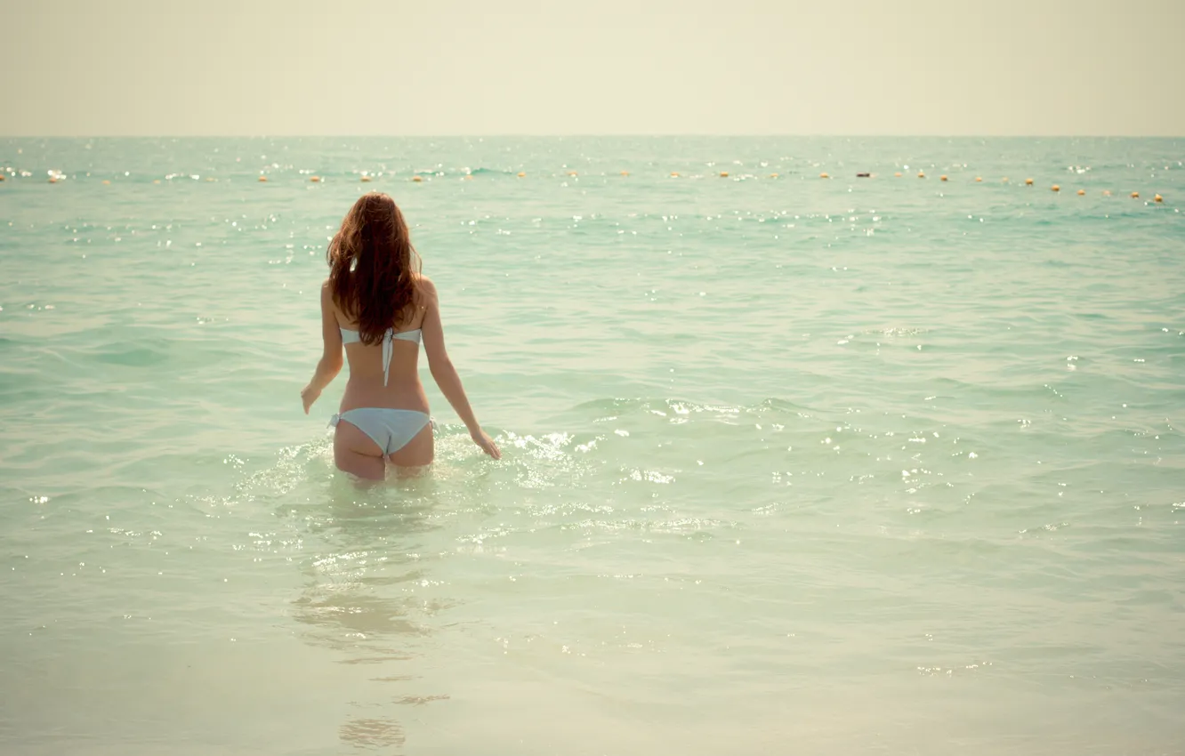 Photo wallpaper girl, sea, pretty, seaside