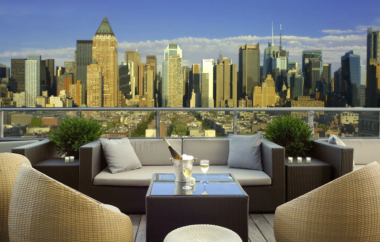 Photo wallpaper the city, view, champagne, megapolis, terrace