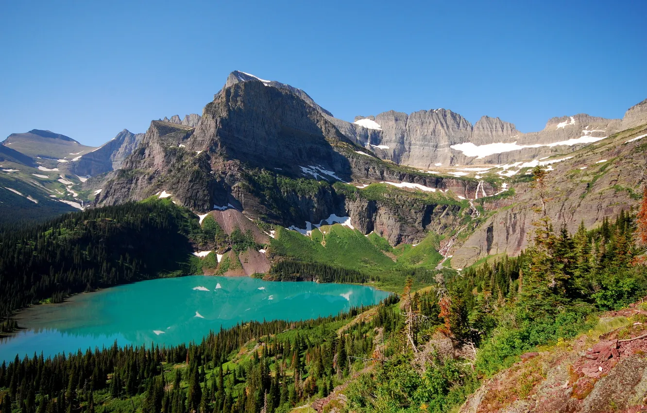 Photo wallpaper landscape, mountains, nature, lake, view