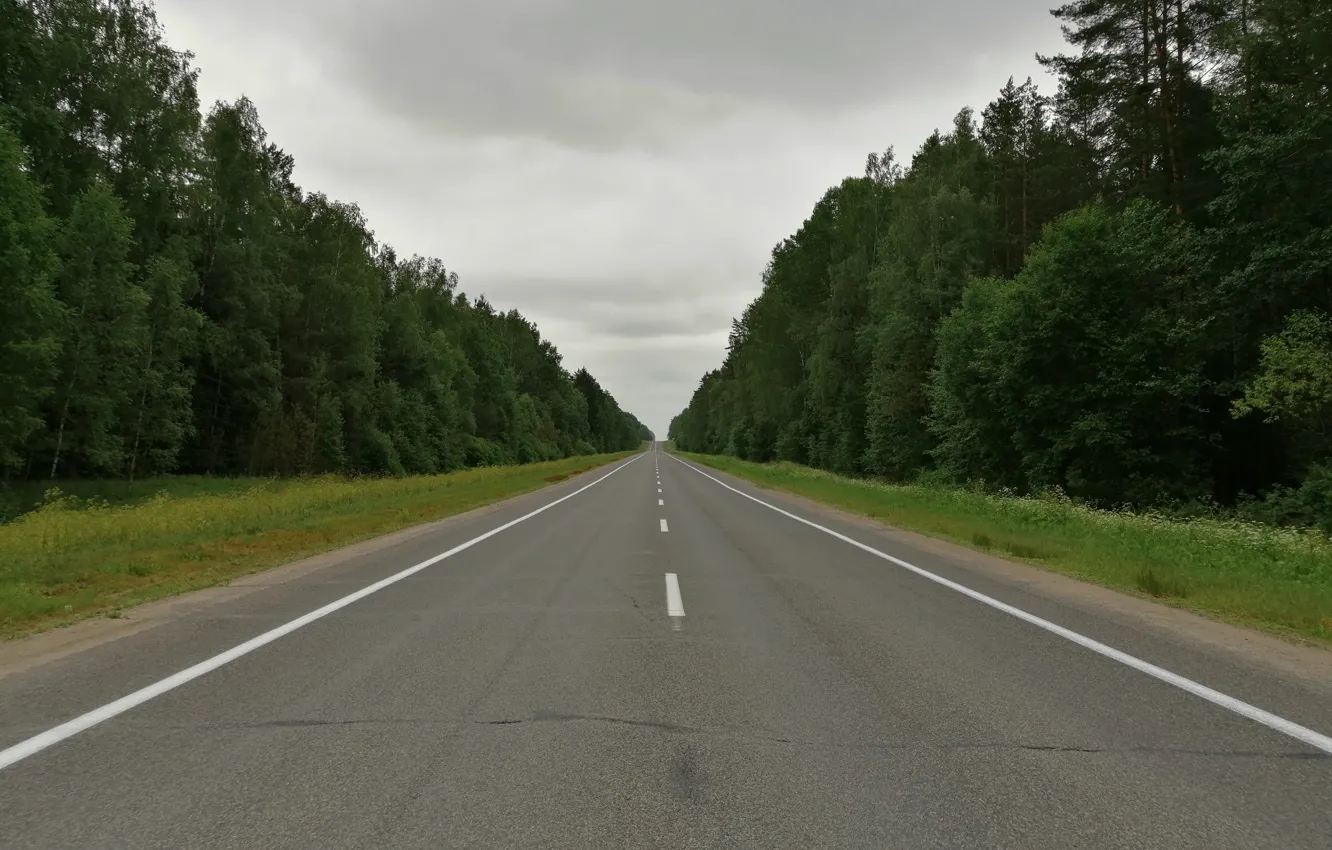 Photo wallpaper road, summer, asphalt, landscape, Belarus