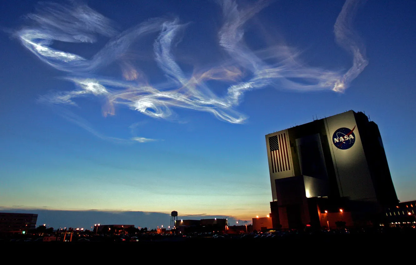 Photo wallpaper the sky, night, lights, FL, USA, Kennedy Space Center