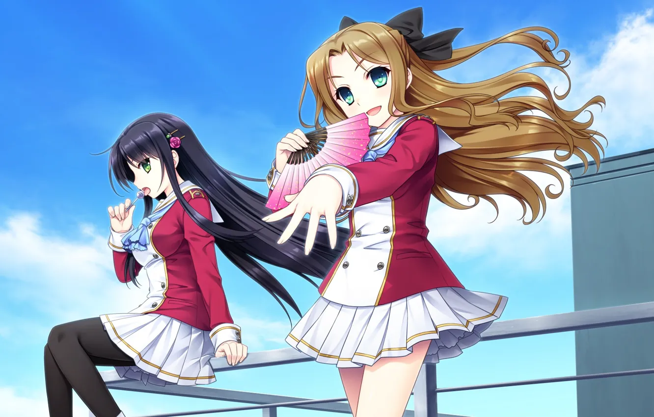 Photo wallpaper girl, fan, form, Hello Lady!, the roof of the school