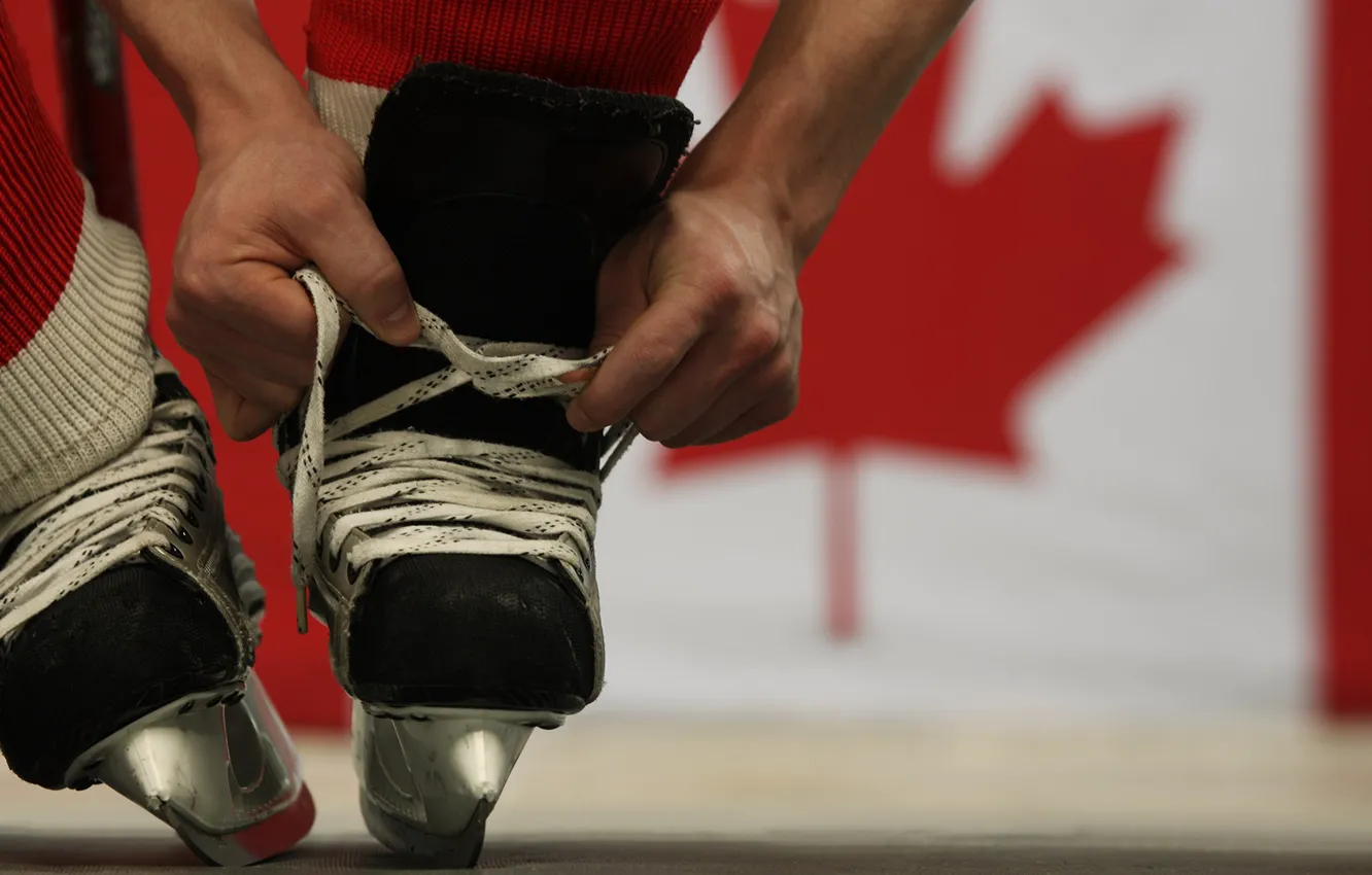 Photo wallpaper the game, Canada, hockey, laces, skates