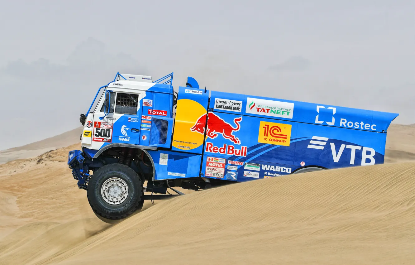 Photo wallpaper Sand, Truck, Race, Master, Russia, 500, Kamaz, Rally